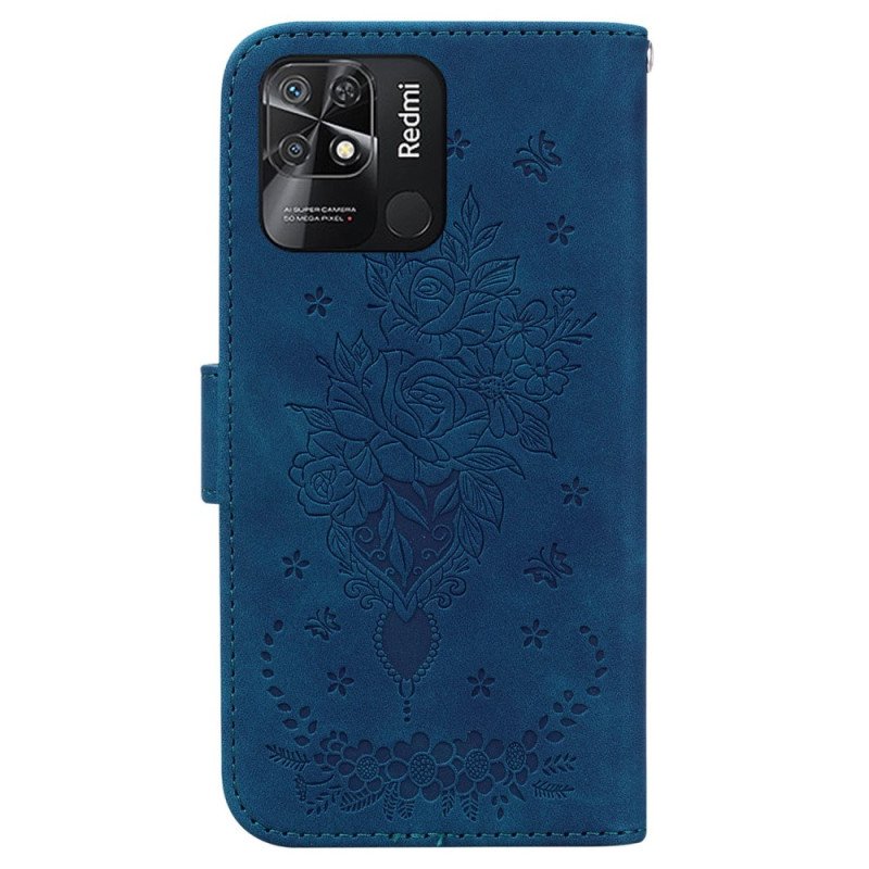Fodral Xiaomi Redmi 10C Med Kedjar Strappy Rosor Och Fjärilar