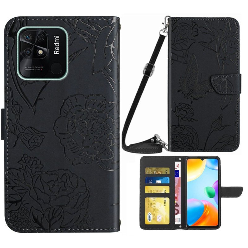 Folio-fodral Xiaomi Redmi 10C Fjärilar Och Axelrem