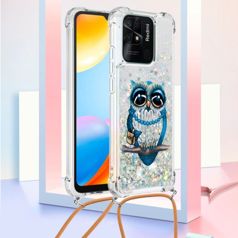 Mobilskal Xiaomi Redmi 10C Med Snodd Paljett Dragsko Miss Owl