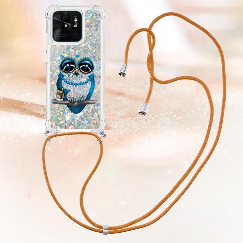 Mobilskal Xiaomi Redmi 10C Med Snodd Paljett Dragsko Miss Owl