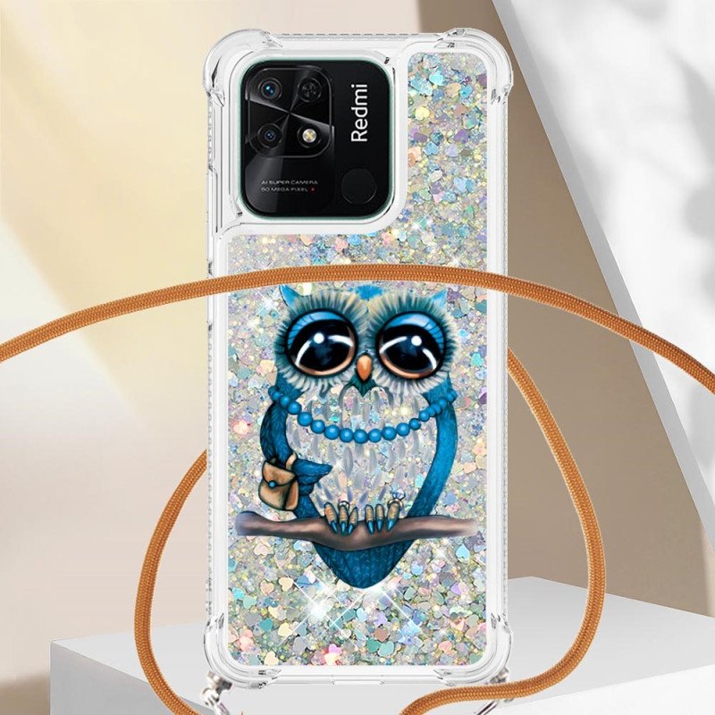 Mobilskal Xiaomi Redmi 10C Med Snodd Paljett Dragsko Miss Owl
