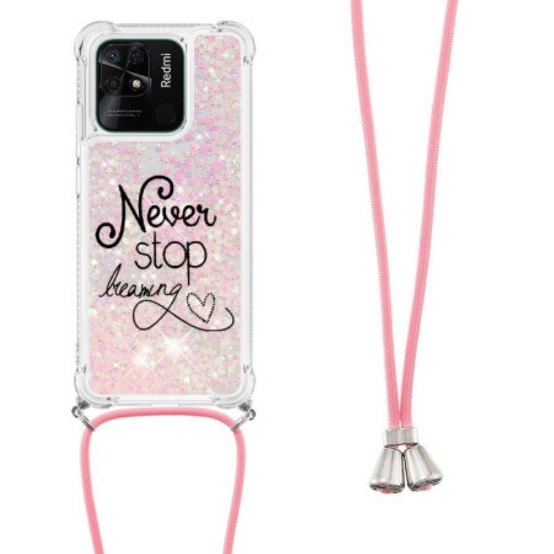 Skal Xiaomi Redmi 10C Med Snodd Aldrig Sluta Glitter Dragsko