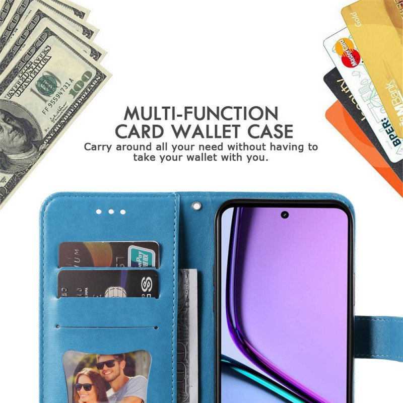 Läderfodral Realme C67 Telefonfodral Blommönster Med Rem