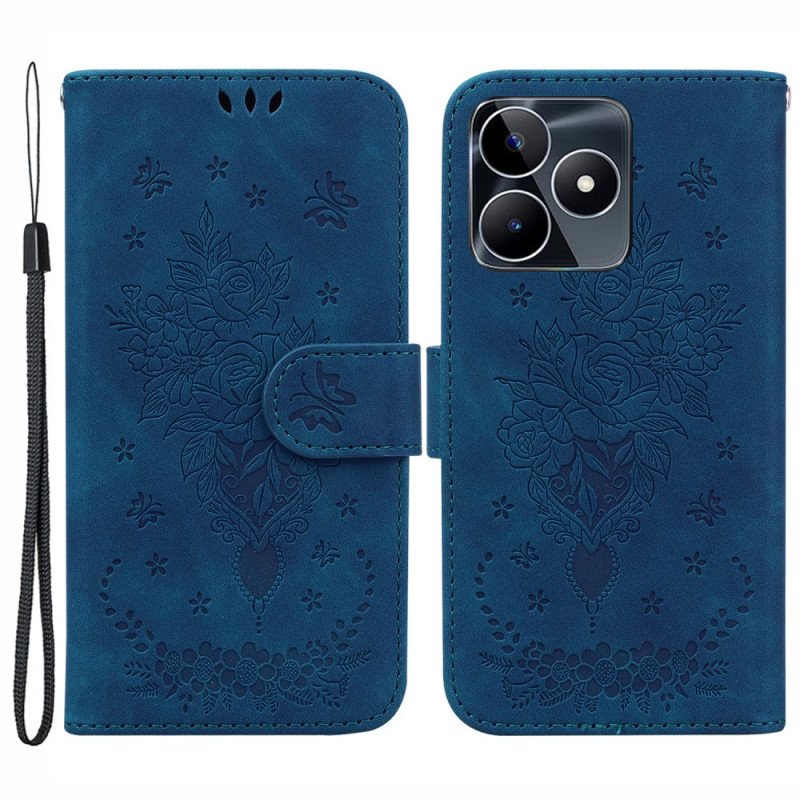 Fodral För Realme C53 Ros- Och Fjärilsmönster