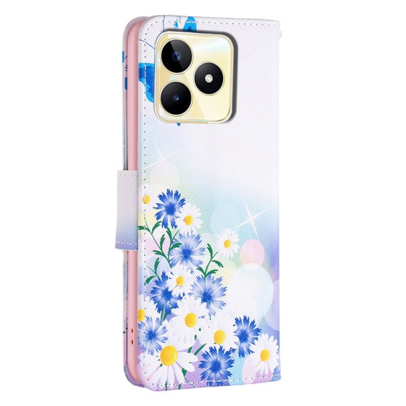 Fodral Realme C53 Fjäril Och Blommor I Akvarell