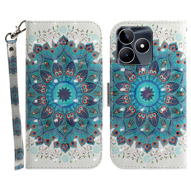 Läderskal Fodral Realme C53 Grön Mandalahållare Med Snodd