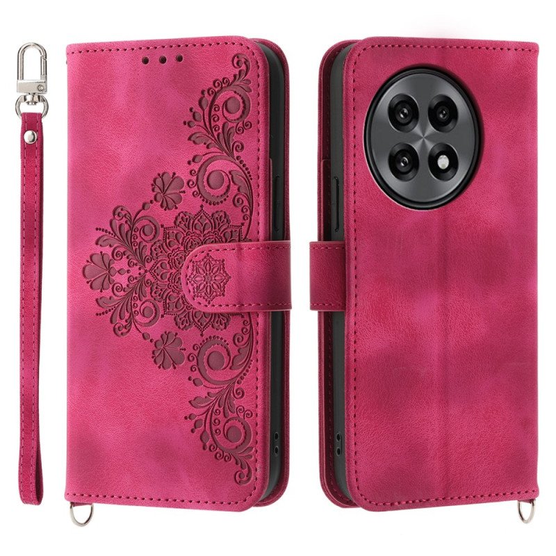 Läderfodral Oneplus 13r Telefonfodral Mocka Med Spetseffekt Och Rem Och Axelrem