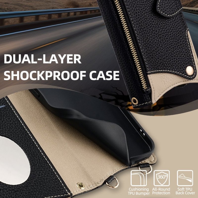 Fodral För Realme C71 Tvåfärgad Plånbok Med Spegel Och Axelrem