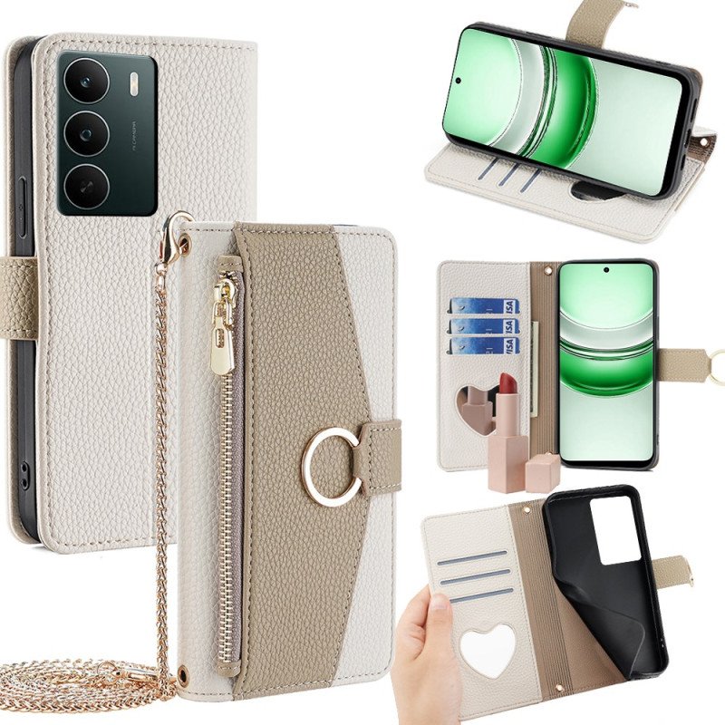 Skyddsfodral Realme C71 Plånbok Med Spegel Och Kedja