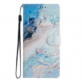 Fodral Oppo A98 5g Blå Marmor Med Rem