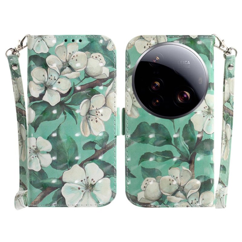 Fodral Xiaomi 15 Ultra Vita Blommor Med Snodd