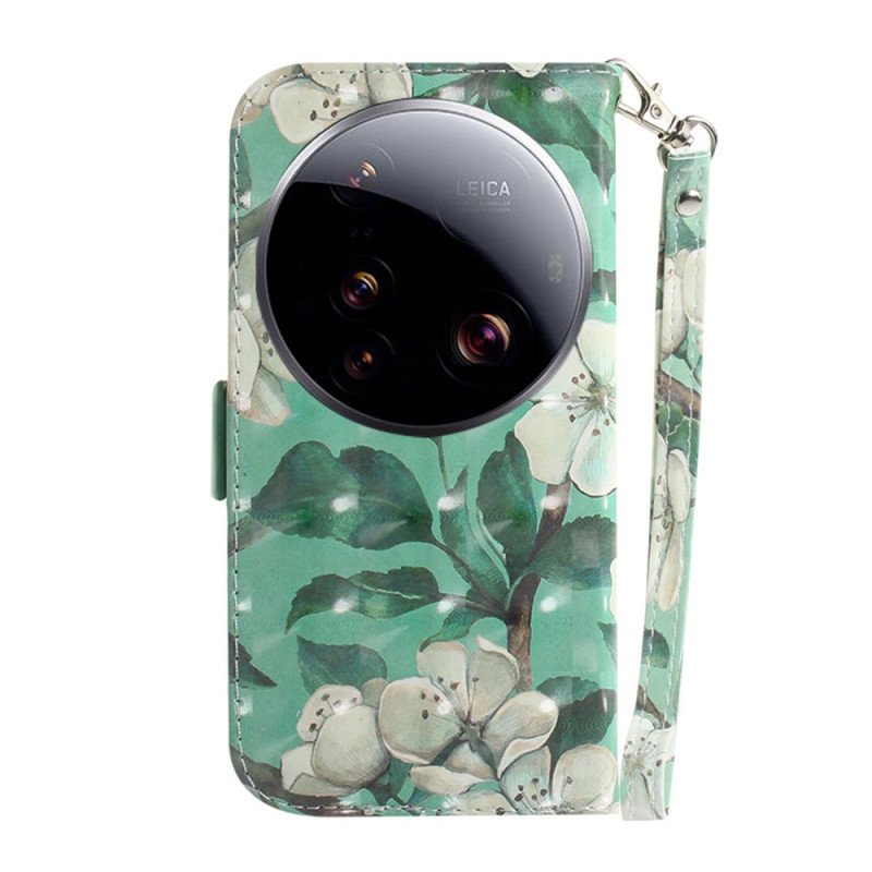 Fodral Xiaomi 15 Ultra Vita Blommor Med Snodd