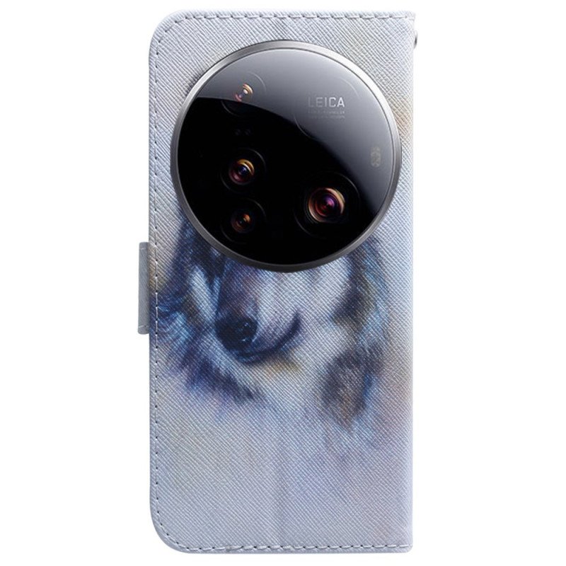 Läderfodral Xiaomi 15 Ultra Telefonfodral Akvarell Varg