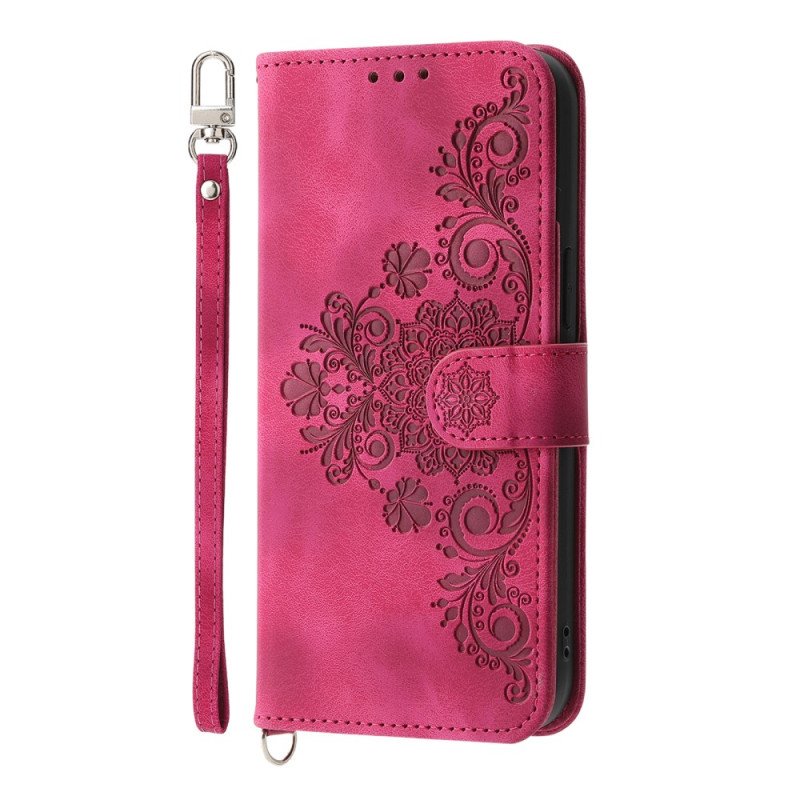 Läderfodral Xiaomi 15 Ultra Telefonfodral Blommönster Med Rem Och Axelrem