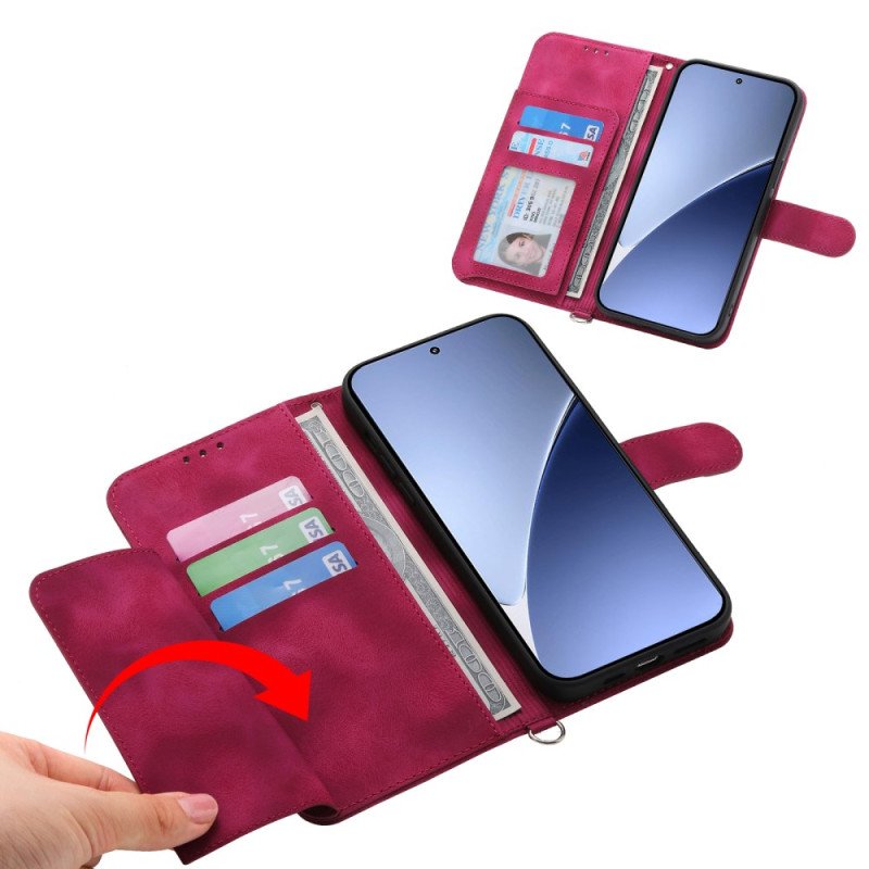 Läderfodral Xiaomi 15 Ultra Telefonfodral Blommönster Med Rem Och Axelrem