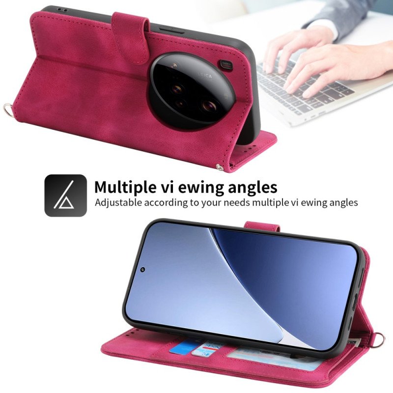 Läderfodral Xiaomi 15 Ultra Telefonfodral Blommönster Med Rem Och Axelrem