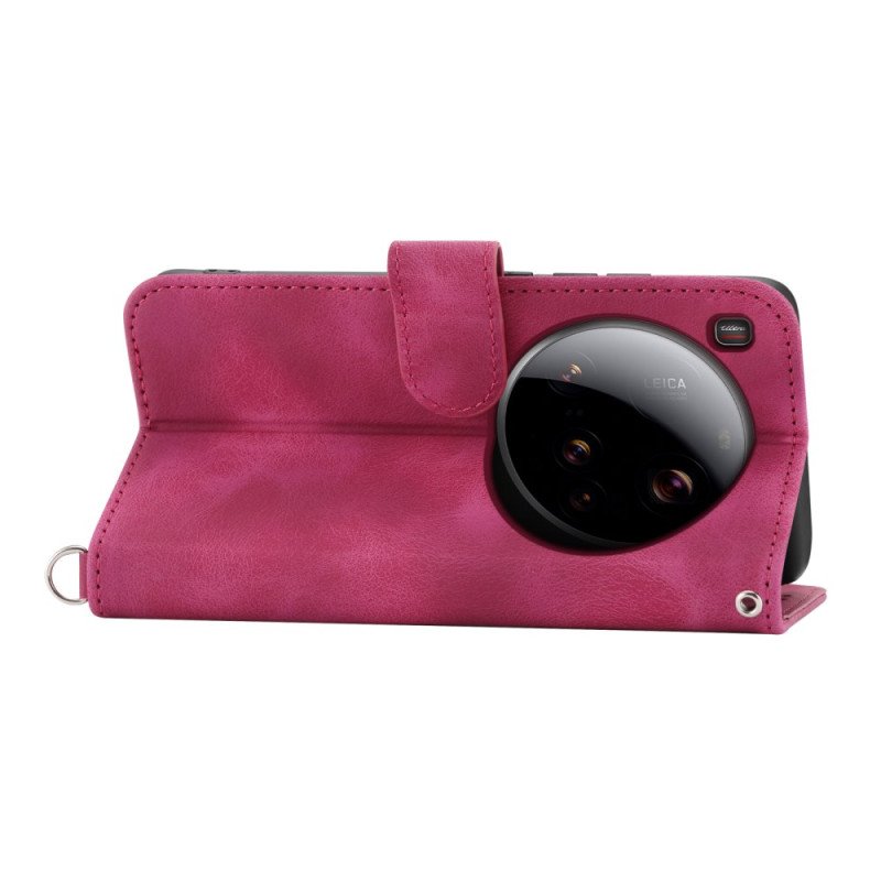 Läderfodral Xiaomi 15 Ultra Telefonfodral Blommönster Med Rem Och Axelrem