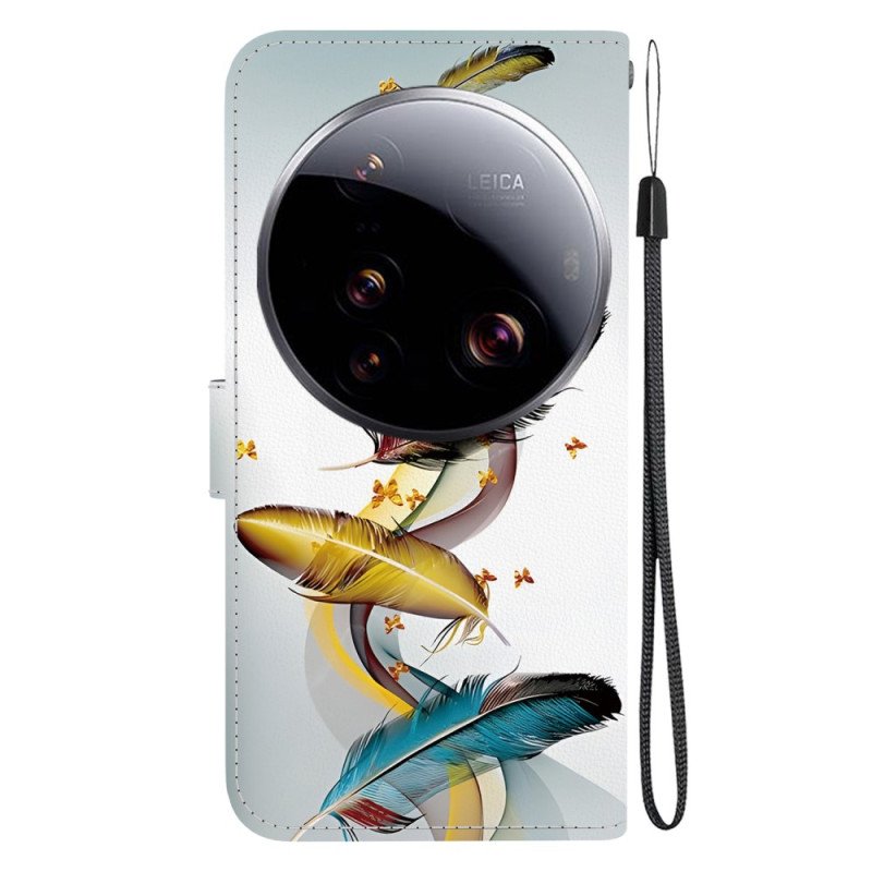 Läderfodral Xiaomi 15 Ultra Telefonfodral Färgglatt Fjädrar