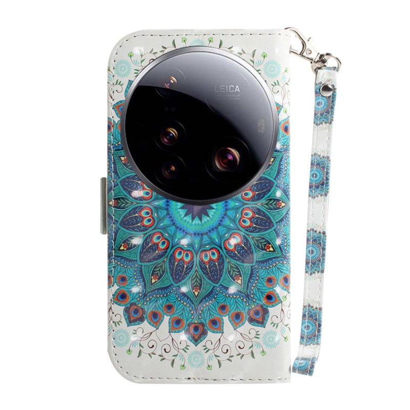 Läderfodral Xiaomi 15 Ultra Telefonfodral Grön Mandala Med Snodd