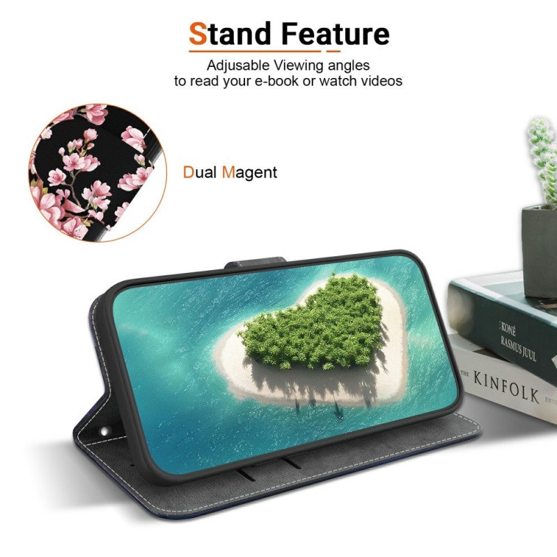 Läderfodral Xiaomi 15 Ultra Telefonfodral Plommonblommor