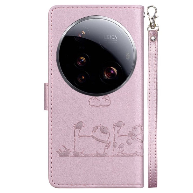 Läderskal Fodral Xiaomi 15 Ultra Rfid-blockerande Och Kattungemönster