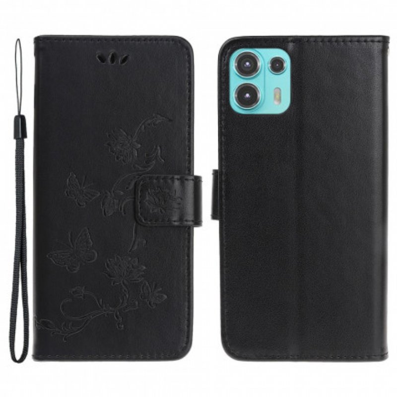 Fodral Motorola Edge 20 Lite Med Kedjar Fjärilar Och Blommor Rem