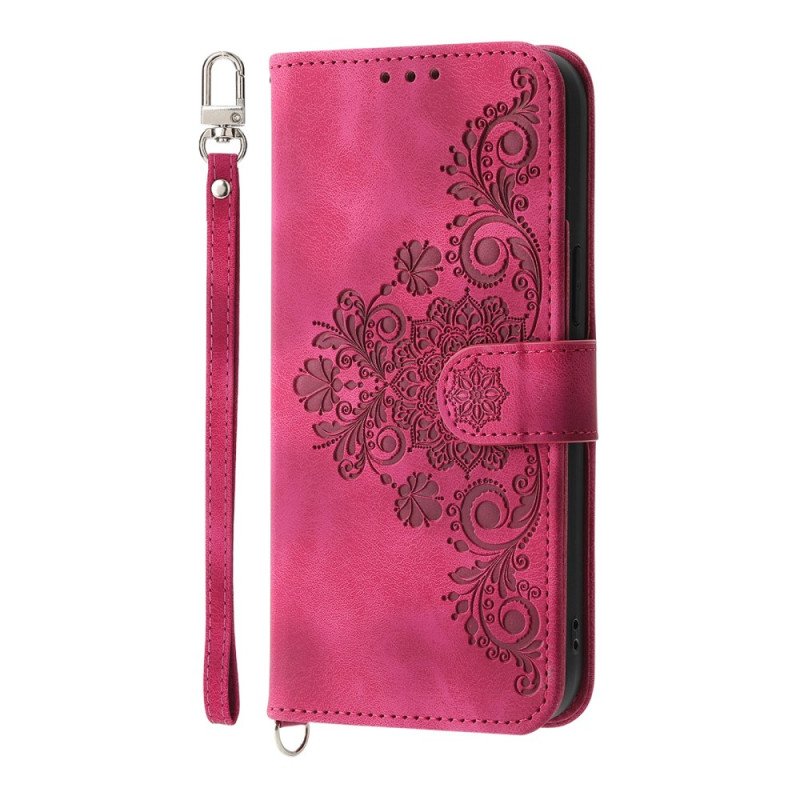 Läderskal Fodral Realme 14 Pro Plus 5g Spetsmockeffekt Med Rem Och Axelrem