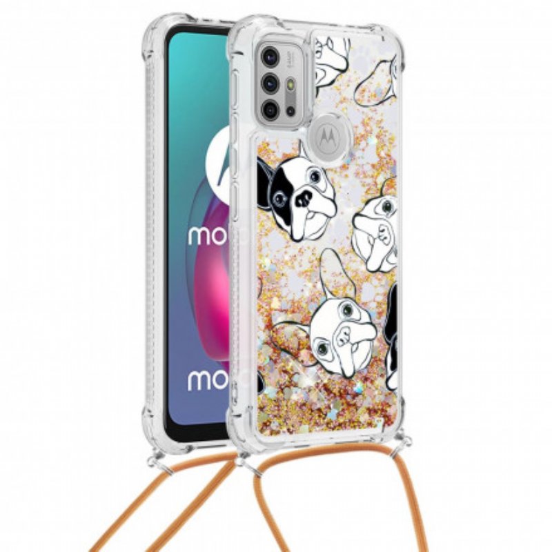 Skal Moto G30 / G10 Med Snodd Hundar Med Dragsko Med Paljetter