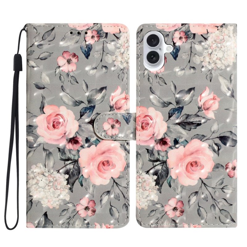 Fodral För iPhone 16 Blommönster Med Rem