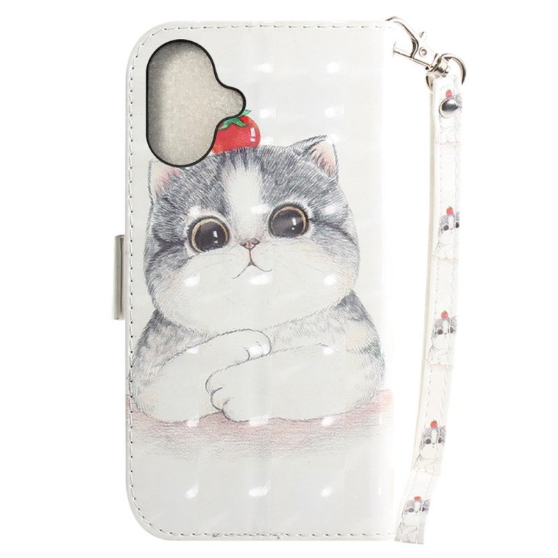 Fodral För iPhone 16 Söt Katt Med Rem