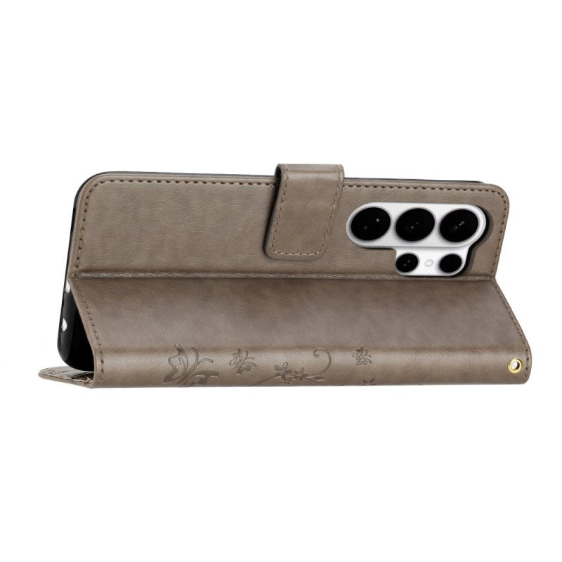 Läderfodral Samsung Galaxy S26 Ultra Telefonfodral Fjäril Och Blommor