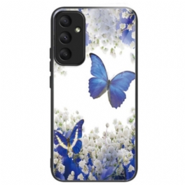 Skal Samsung Galaxy A55 5g Blå Fjärilar I Härdat Glas