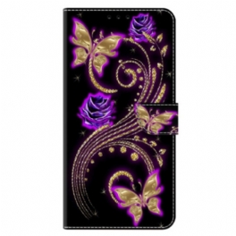 Fodral För Xiaomi Redmi Note 13 5g Violettblommor Och Fjärilar
