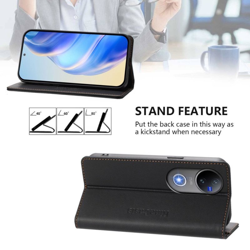 Folio-fodral Vivo V50 5g Telefonfodral Rfid-skydd Och Justerbart Stativ