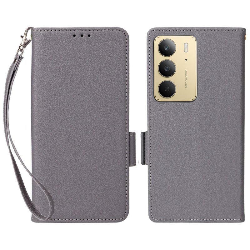 Fodral För Realme C75 Litchi-konstläder Med Rem