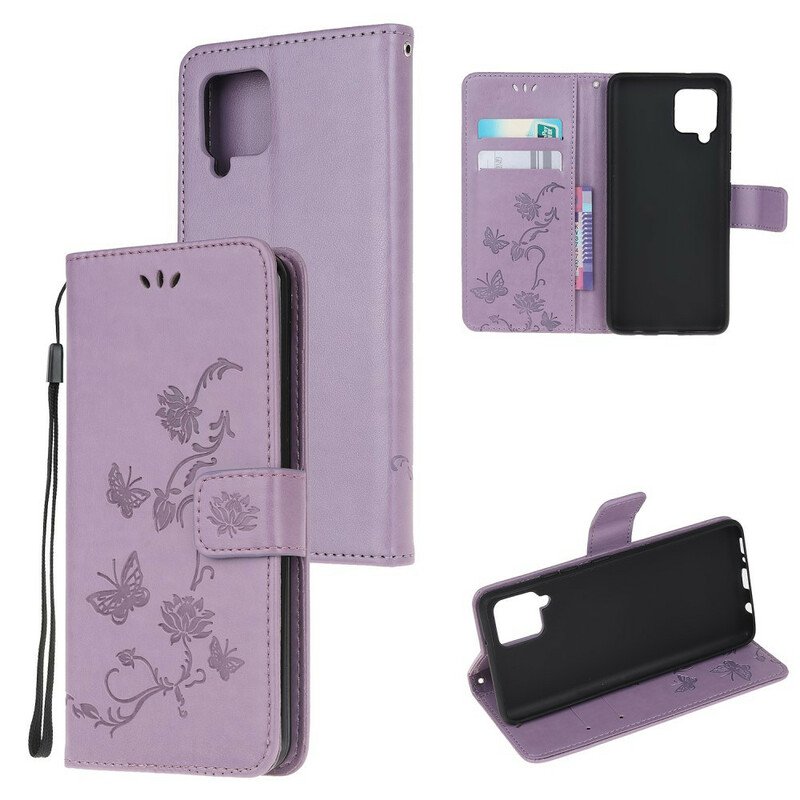Fodral Samsung Galaxy A42 5G Med Kedjar Stringfjärilar Och Blommor