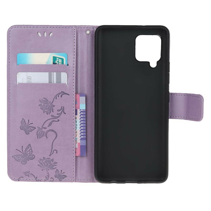 Fodral Samsung Galaxy A42 5G Med Kedjar Stringfjärilar Och Blommor