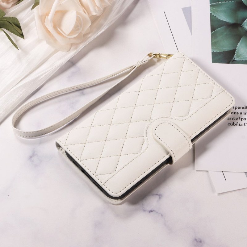 Läderskal Fodral Oppo Reno 14 5g Quiltad Med Rem Och Axelrem