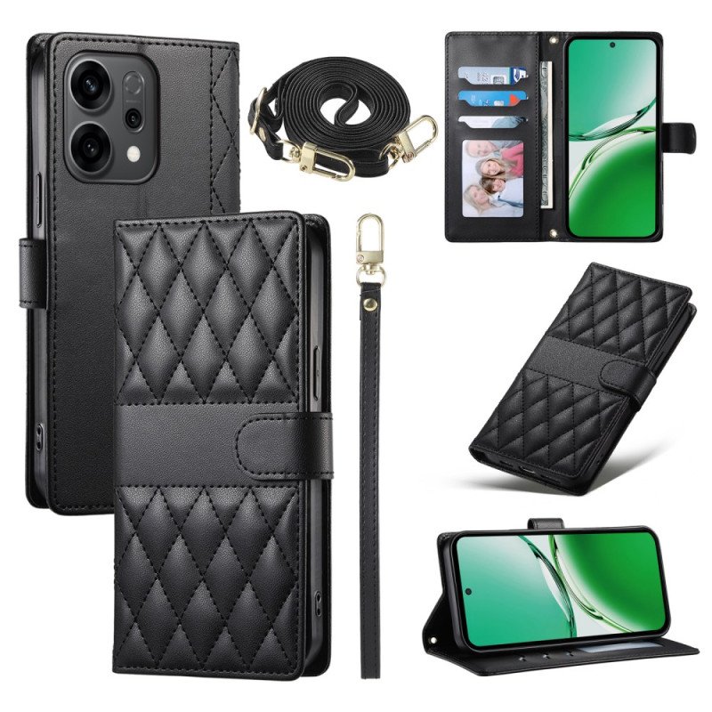 Läderskal Fodral Oppo Reno 14 5g Quiltad Stil Med Rem Och Axelrem