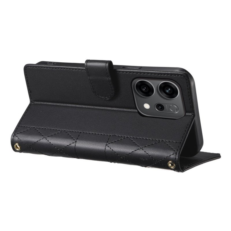 Läderskal Fodral Oppo Reno 14 5g Quiltad Stil Med Rem Och Axelrem