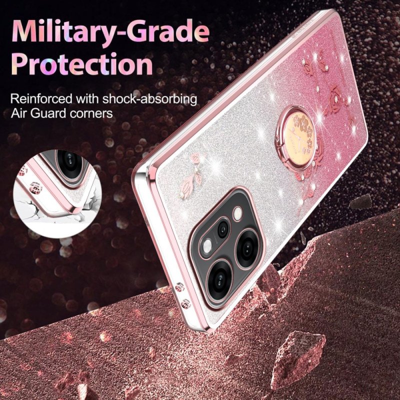 Skal För Oppo Reno 14 5g Blommor Och Strass Med Ringhållare