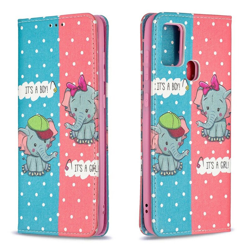 Folio-fodral Samsung Galaxy A21s Läderfodral Baby Elefanter