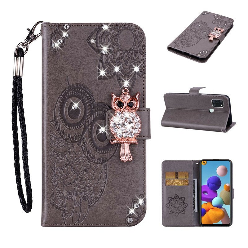 Folio-fodral Samsung Galaxy A21s Uggla Mandala Och Charm