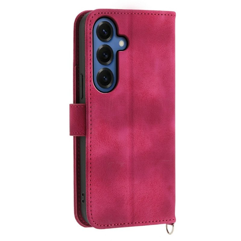 Fodral Samsung Galaxy S26 Blommönster Med Mockaeffekt Och Remmar