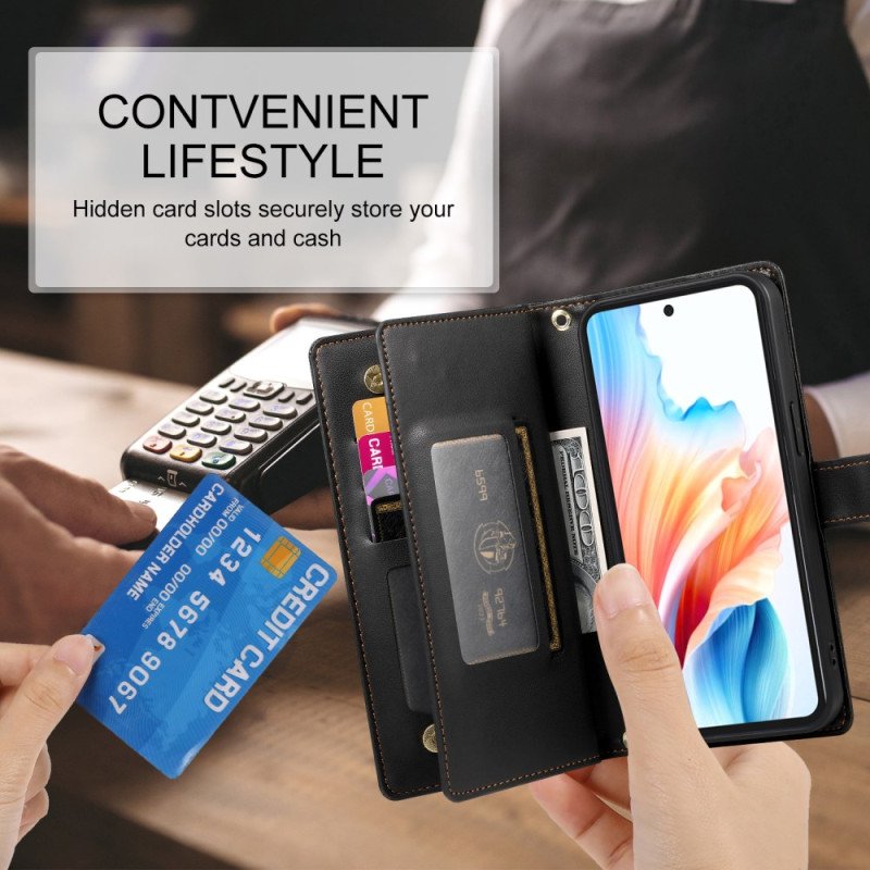 Läderskal Fodral Samsung Galaxy S26 Ficka Med Dragkedja Och Axelremmar