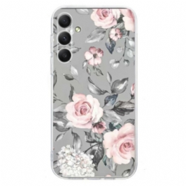 Skal Samsung Galaxy S26 Blommor På Grå Bakgrund