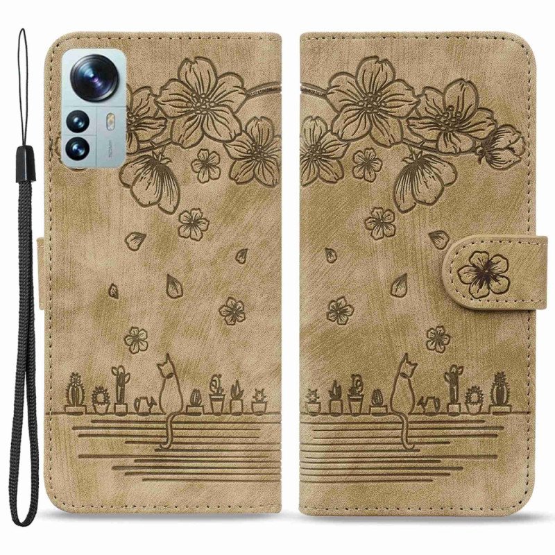 Fodral Xiaomi 12 / 12X Med Kedjar Blommig Stringtrosa Katt