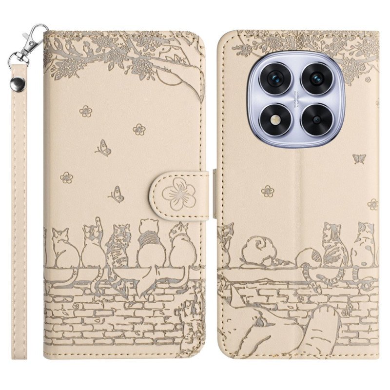 Fodral Xiaomi Redmi Note 14 Pro 5g Kattmönster Med Rem