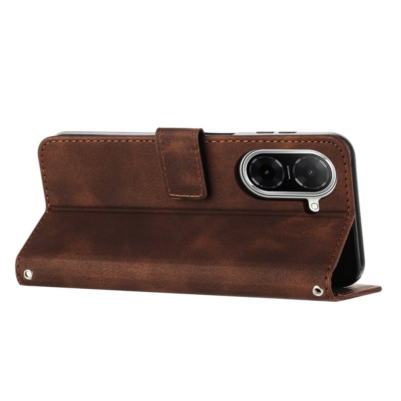 Läderfodral Poco C71 Telefonfodral Linjedesign Med Rem