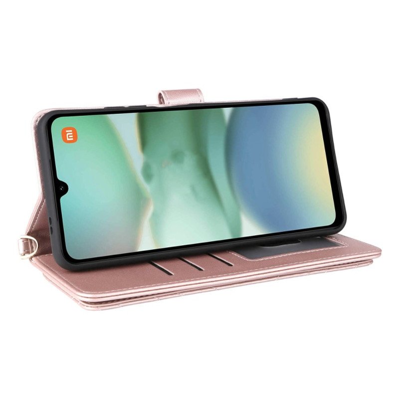 Läderfodral Poco C71 Telefonfodral Quiltad Plånbok Med Rem Och Axelrem